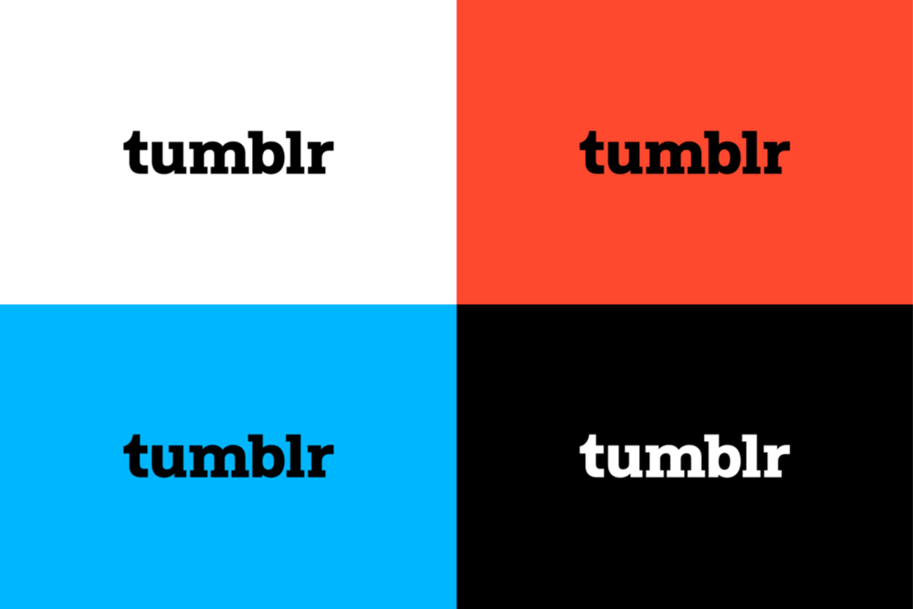 The same tumblr logo set against four various background colours.