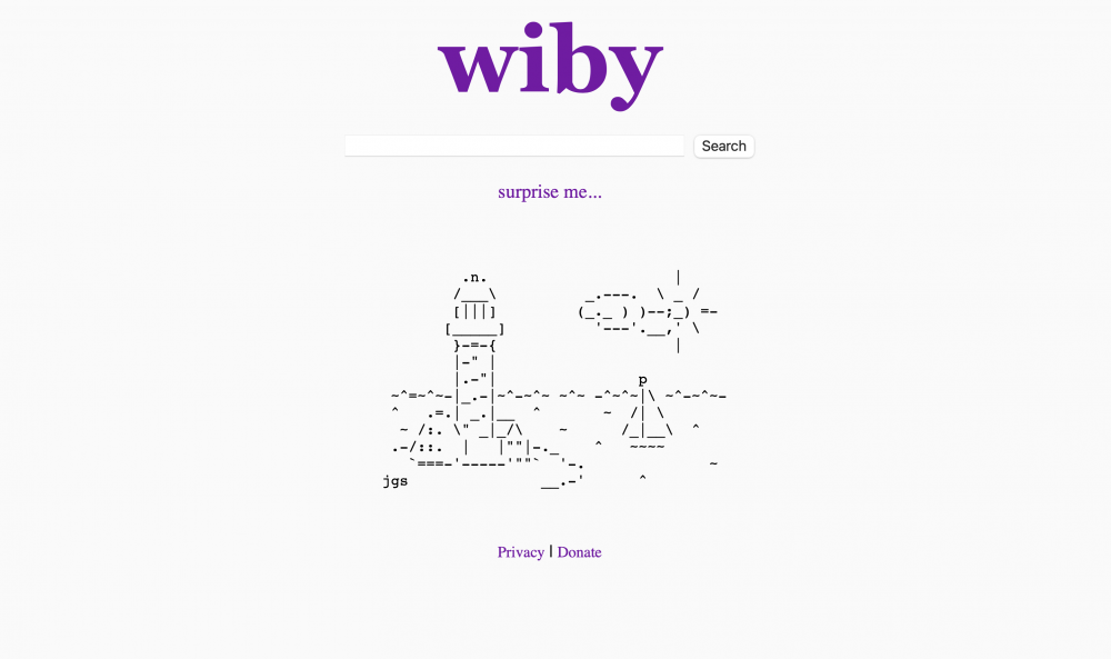 A screenshot of the homepage of Wiby
